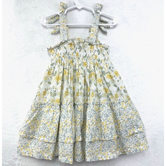 Tahari Tiered Ruffle Dress Girls Toddler 3T Lined Smocked Bows Prairie Floral - Picture 6 of 12